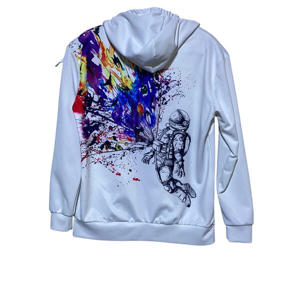 Barbed Rose Spaceman Digital Print Hoodie Sweatshirt Unisex Medium White - Picture 2 of 7